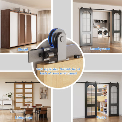 Schiebetürbeschlag Doppeltür 244cm Schiebetüren Schiebetürsystem Komplettset Laufschiene Rollen Set Schwarz für 2 Holztür 61cm Breit, Kleine Rolle in T-Form