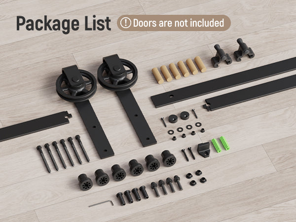 Schiebetürbeschlag 153cm Schiebetüren Schiebetürsystem Komplettset Laufschiene Rollen Set Schwarz für 1 Holztür 76cm Breit, Mittlere Rolle in J-Form