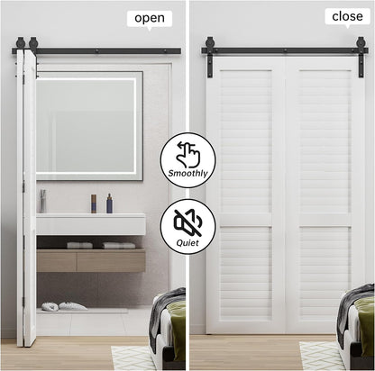 BONIKLUBA Bi-Folding Sliding Barn Door Hardware Track Kit,Smoothly&Quietly,Side Mounted Black Roller,Easy Install,Door Not Included
