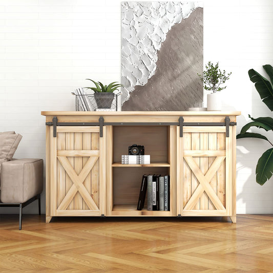 5.5FT/168cm Mini Schiebetür-Hardware-Kit für Doppeltüren TV-Ständer, Kleiner Kleiderschrank (Keine Schranktür)