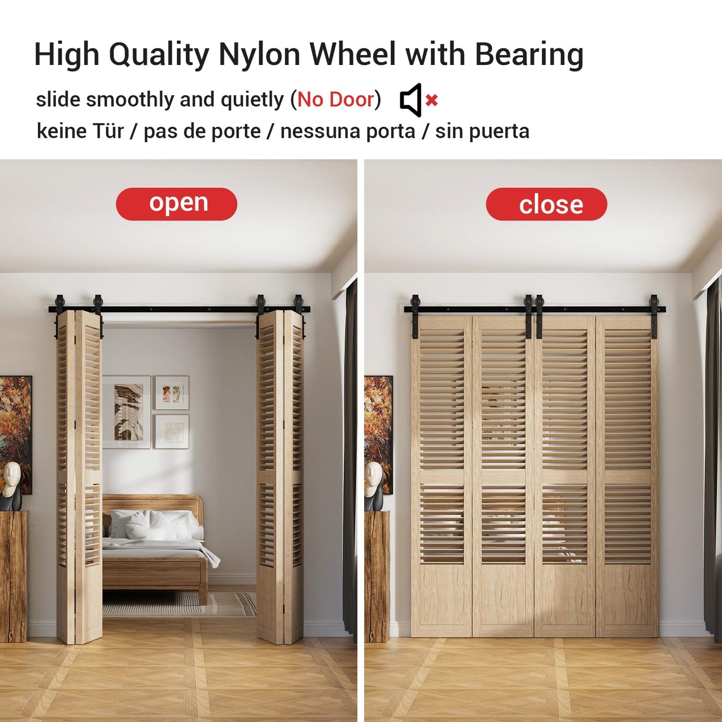 Laufschiene Rollen Set Schwarz für 4 Holztür 59cm Breit