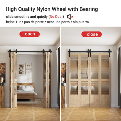 Laufschiene Rollen Set Schwarz für 4 Holztür 59cm Breit