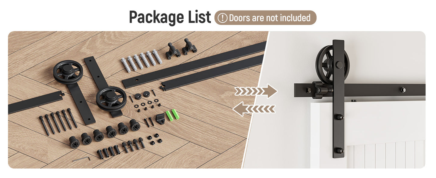Schiebetürbeschlag 153cm Schiebetüren Schiebetürsystem Komplettset Laufschiene Rollen Set Schwarz für 1 Holztür 76cm Breit, Mittlere Rolle in I-Form
