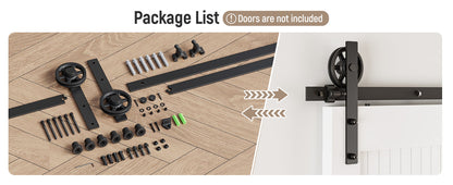 Schiebetürbeschlag 153cm Schiebetüren Schiebetürsystem Komplettset Laufschiene Rollen Set Schwarz für 1 Holztür 76cm Breit, Mittlere Rolle in I-Form