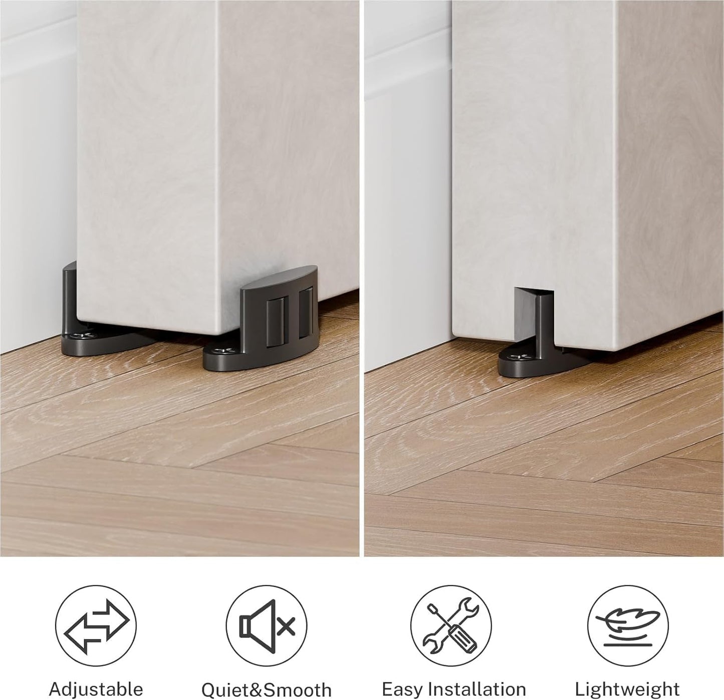 BONIKLUBA 納屋ドア用 ダブルホイールフロアガイド＆壁取り付けセット 調整可能 炭素鋼製 スライド/バーンドア底部ガイド 簡単取り付け (ブラック2個)