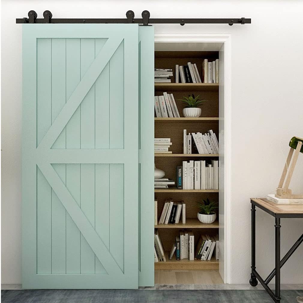 Schiebetürbeschlag Bypass Doppeltür 214cm Schiebetüren Schiebetürsystem Komplettset Laufschiene Rollen Set Schwarz für 2 Holztür 100cm Breit, T-Form