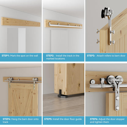 Rail Porte Coulissante Inox 212cm Kit Roulette Suspendue Systeme Noir pour 1 Porte Coulissante Interieur 106cm Large, Acier Inoxydable Y Forme