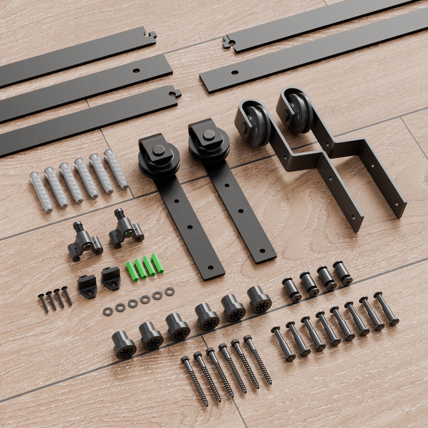 Schiebetürbeschlag Bypass Doppeltür 12FT/366CM Schiebetüren Schiebetürsystem Komplettset Laufschiene Rollen Set Schwarz für 2 Holztür 176cm Breit, J-Form