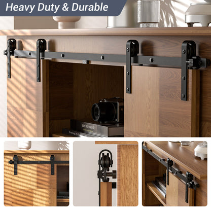 8FT/244cm Mini Schiebetür-Hardware-Kit für Doppeltüren TV-Ständer, Kleiner Kleiderschrank (Keine Schranktür)