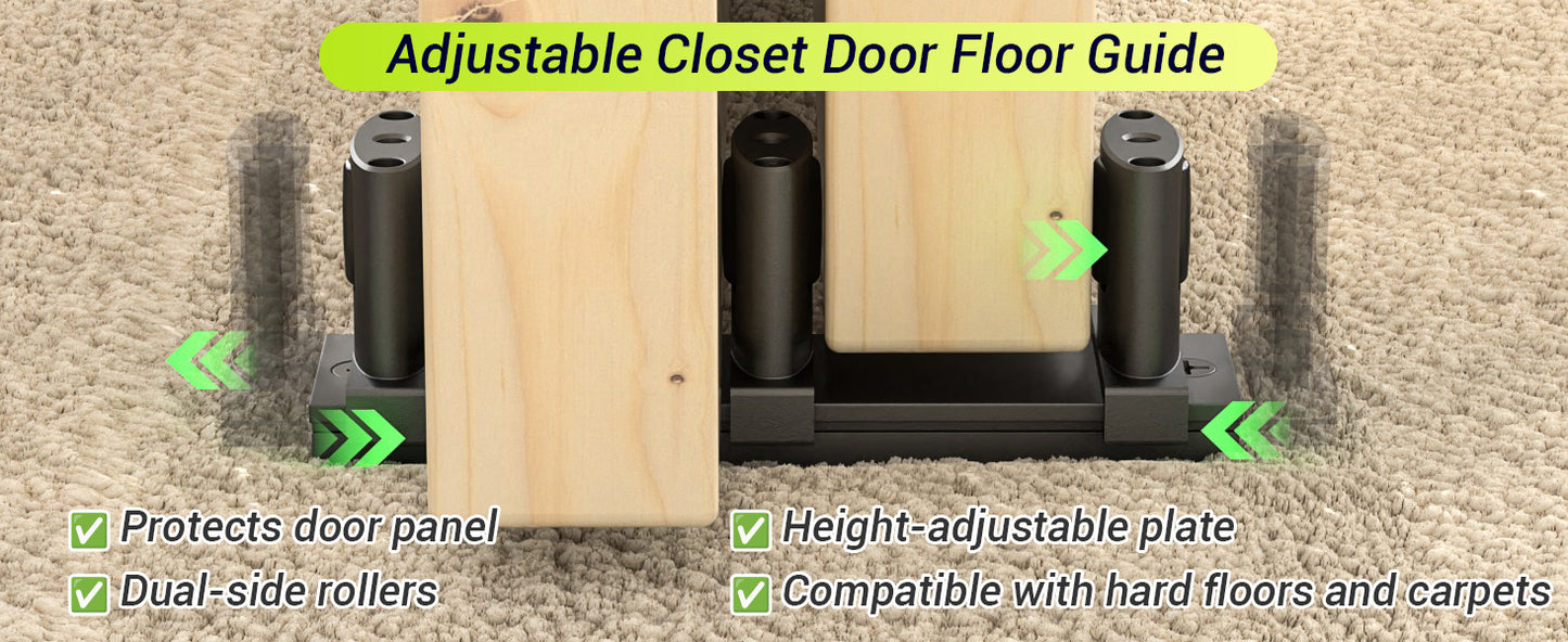 Siding Closet Door Floor Guide,Barn Door Guide for Bottom,Adjustable Bypass Door Floor Guide 3-Roller Design,Black（1PCS）