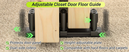 Siding Closet Door Floor Guide,Barn Door Guide for Bottom,Adjustable Bypass Door Floor Guide 3-Roller Design,Black（1PCS）