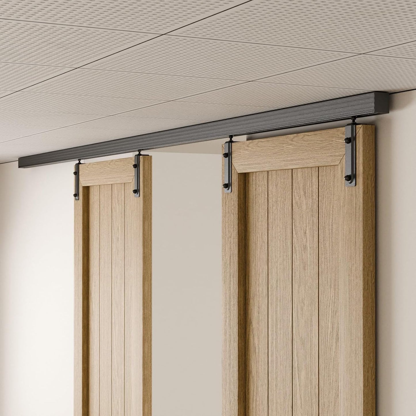BONIKLUBA Ceiling Mount Box Rail Barn Door Hardware Kit,Heavy Duty Steel Sliding Barn Door Track,Fit Interior and Exterior Double Door,Easy Install(No Door)