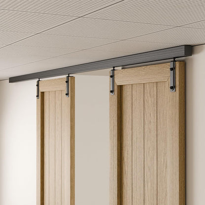 BONIKLUBA Ceiling Mount Box Rail Barn Door Hardware Kit,Heavy Duty Steel Sliding Barn Door Track,Fit Interior and Exterior Double Door,Easy Install(No Door)