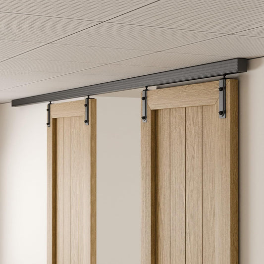 BONIKLUBA Ceiling Mount Box Rail Barn Door Hardware Kit,Heavy Duty Steel Sliding Barn Door Track,Fit Interior and Exterior Double Door,Easy Install(No Door)