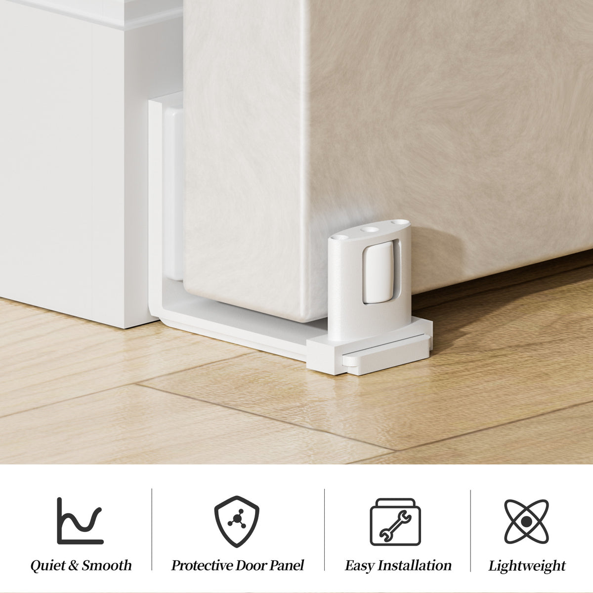 BONIKLUBA Sliding Barn Door Bottom Floor Guide, Adjustable U Shape Flexible Flush Design,Wall Mounted, White 2 Pcs