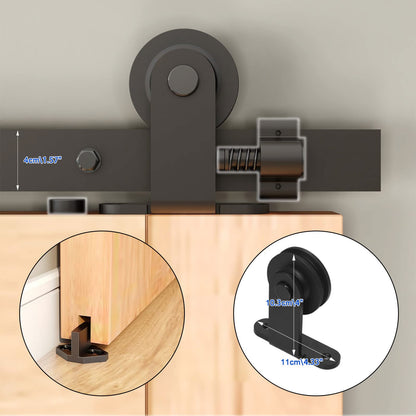 Schiebetürbeschlag 274cm Schiebetüren Schiebetürsystem Komplettset Laufschiene Rollen Set Schwarz für 1 Holztür 137cm Breit, Kleine Rolle in T-Form