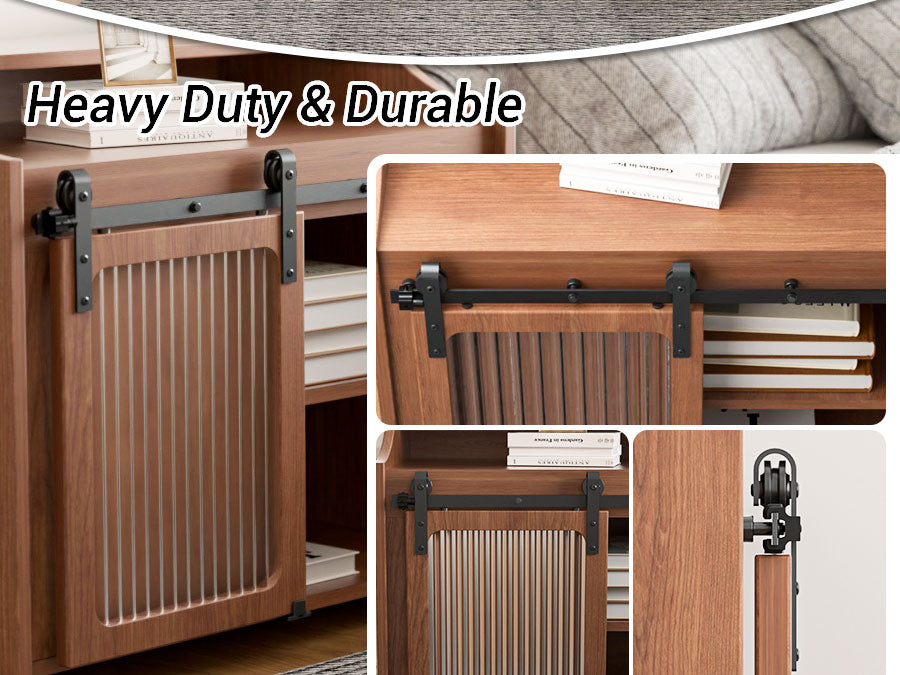 4.5FT/137cm Mini Schiebetür-Hardware-Kit für Eintürige TV-Ständer, Kleiner Kleiderschrank (Keine Schranktür)