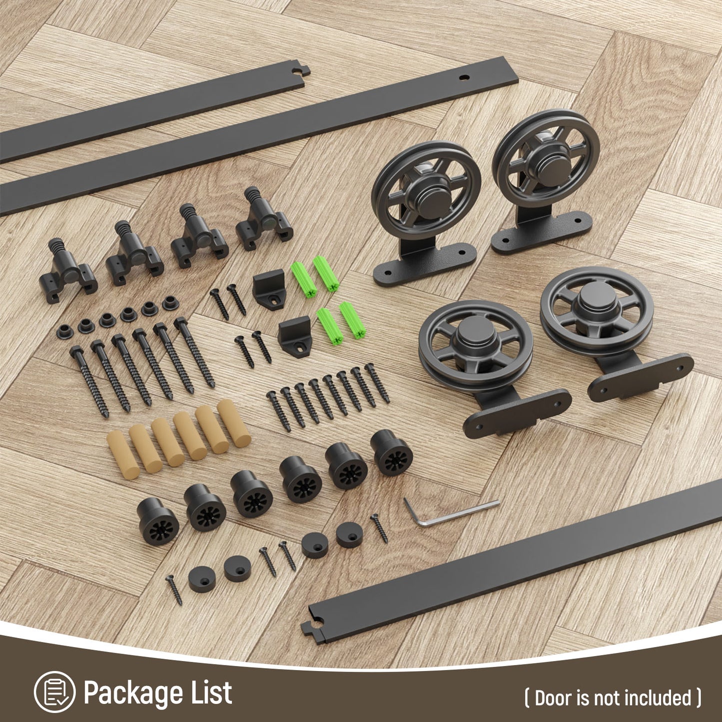 Schiebetürbeschlag Doppeltür 325cm Schiebetüren Schiebetürsystem Komplettset Laufschiene Rollen Set Schwarz für 2 Holztür 81cm Breit, Mittlere Rolle in T-Form