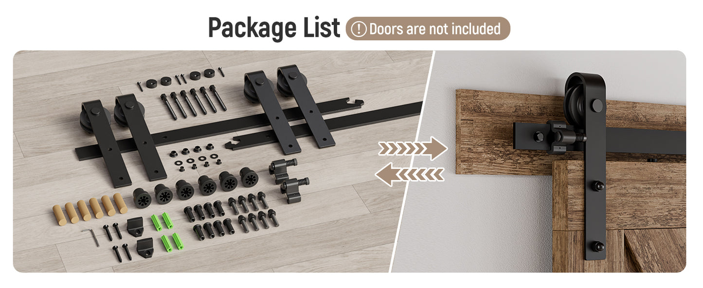 Schiebetürbeschlag Doppeltür 366cm Schiebetüren Schiebetürsystem Komplettset Laufschiene Rollen Set Schwarz für 2 Holztür 91cm Breit, Kleine Rolle in J-Form