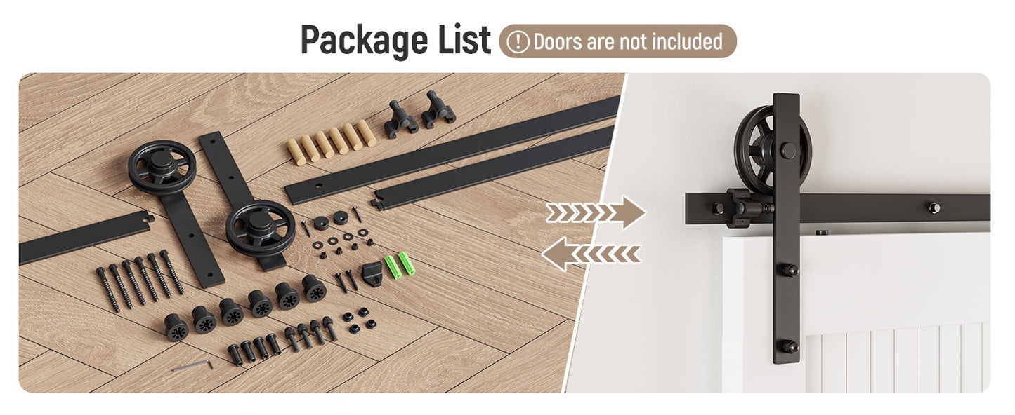 Schiebetürbeschlag 153cm Schiebetüren Schiebetürsystem Komplettset Laufschiene Rollen Set Schwarz für 1 Holztür 76cm Breit, Mittlere Rolle in I-Form