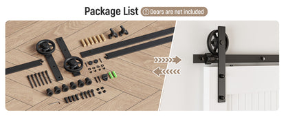 Schiebetürbeschlag 153cm Schiebetüren Schiebetürsystem Komplettset Laufschiene Rollen Set Schwarz für 1 Holztür 76cm Breit, Mittlere Rolle in I-Form
