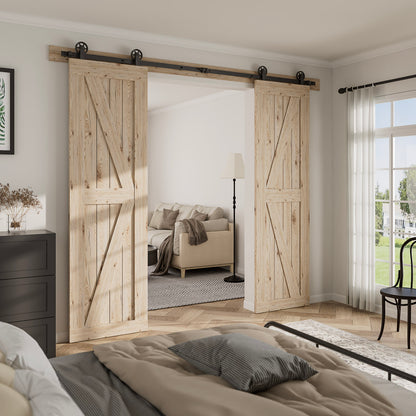 Schiebetürbeschlag Doppeltür 325cm Schiebetüren Schiebetürsystem Komplettset Laufschiene Rollen Set Schwarz für 2 Holztür 81cm Breit, Mittlere Rolle in T-Form