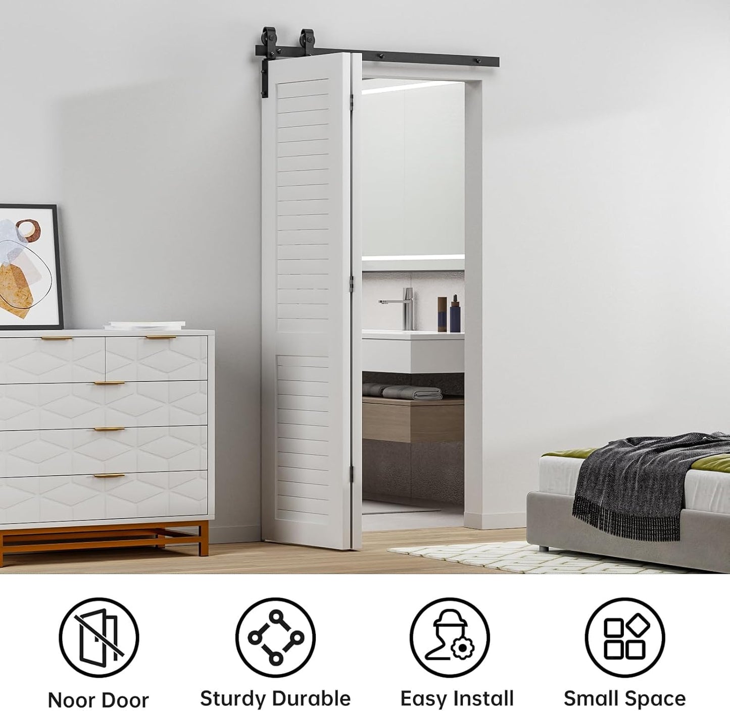 BONIKLUBA Bi-Folding Sliding Barn Door Hardware Track Kit,Smoothly&Quietly,Side Mounted Black Roller,Easy Install,Door Not Included