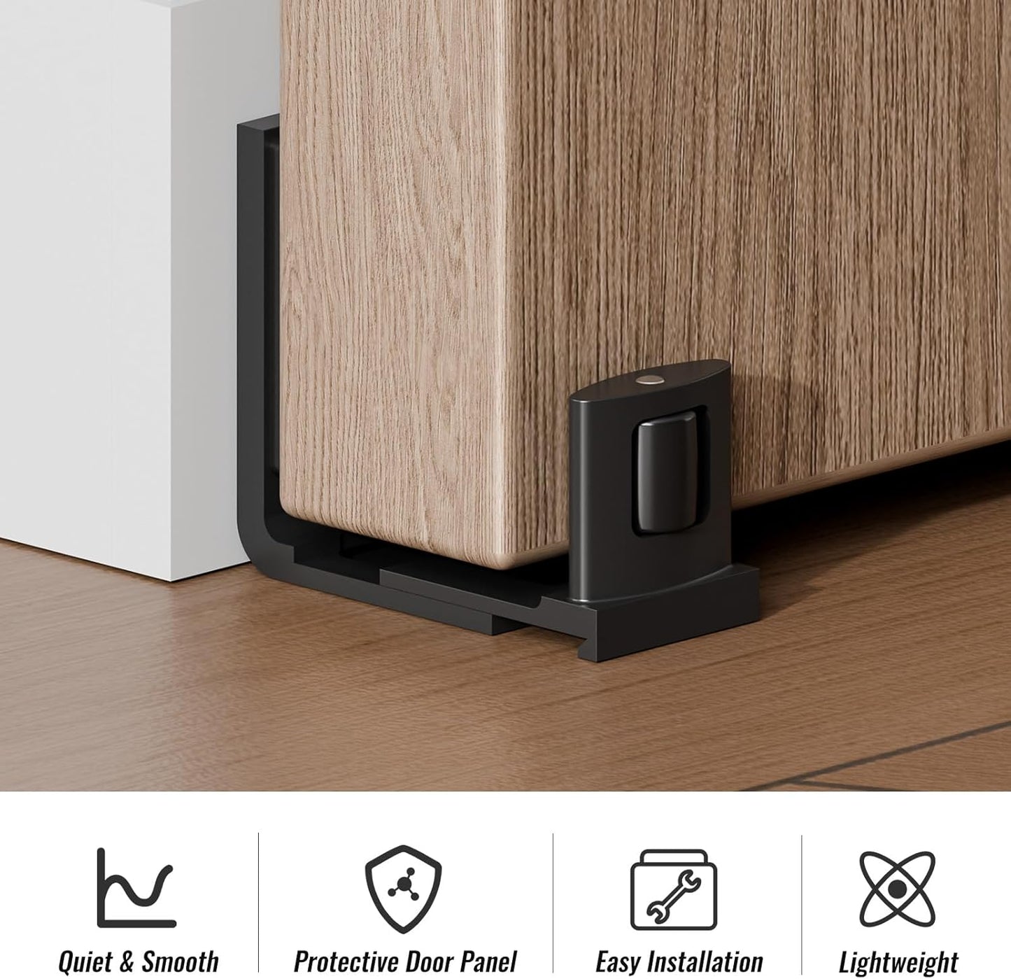 BONIKLUBA Schiebetür Bodenführung Unten, Einstellbare Bodenführung Schiebetür U-Form Design, an der Wand Montiert, Schwarz