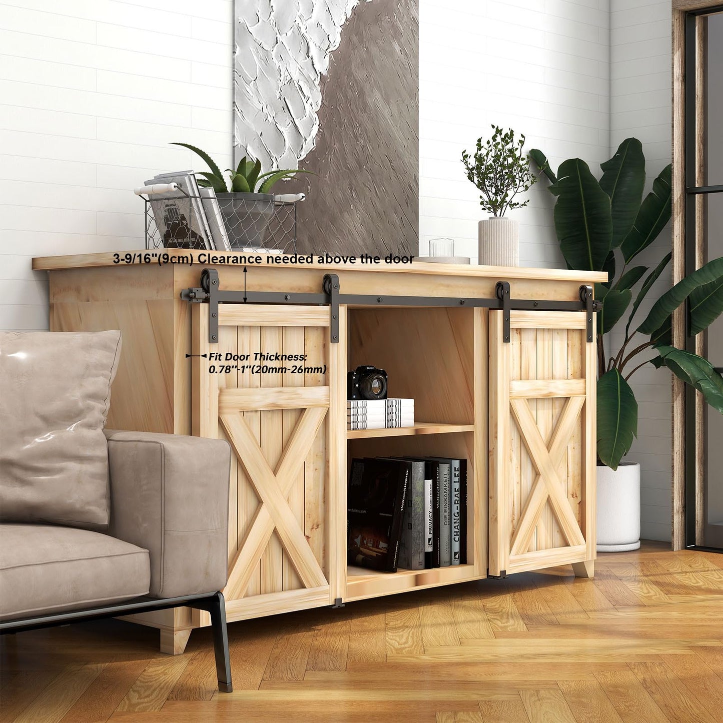 4FT/122cm Mini Schiebetür-Hardware-Kit für Doppeltüren TV-Ständer, Kleiner Kleiderschrank (Keine Schranktür)