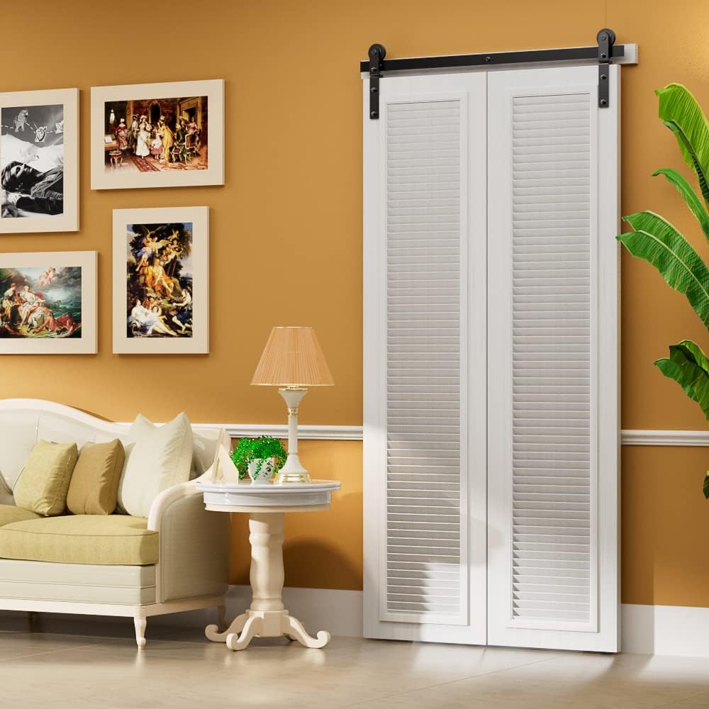 BONIKLUBA 60" Bi-Folding Barn Sliding Door Hardware Track Kit Fit 2X29" Door Wide Panels-Smoothly&Quiet for 2 Doors[No Door]