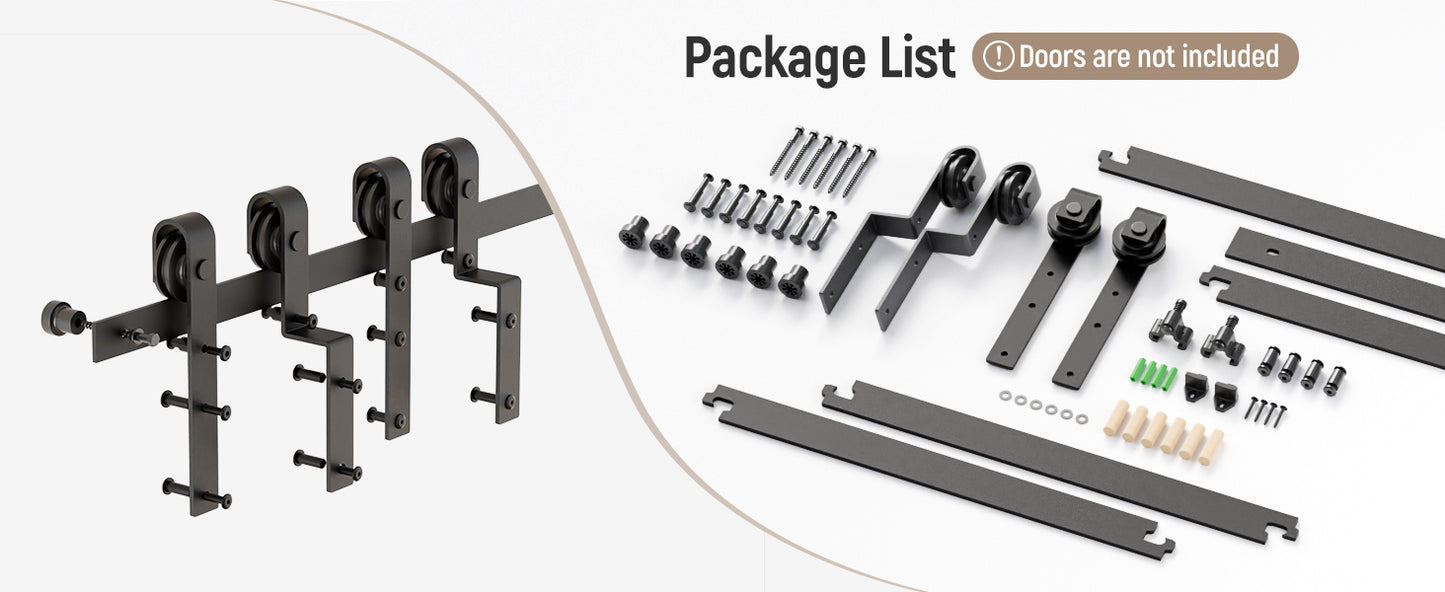 Schiebetürbeschlag Bypass Doppeltür 122cm Schiebetüren Schiebetürsystem Komplettset Laufschiene Rollen Set Schwarz für 2 Holztür 54cm Breit, J-Form