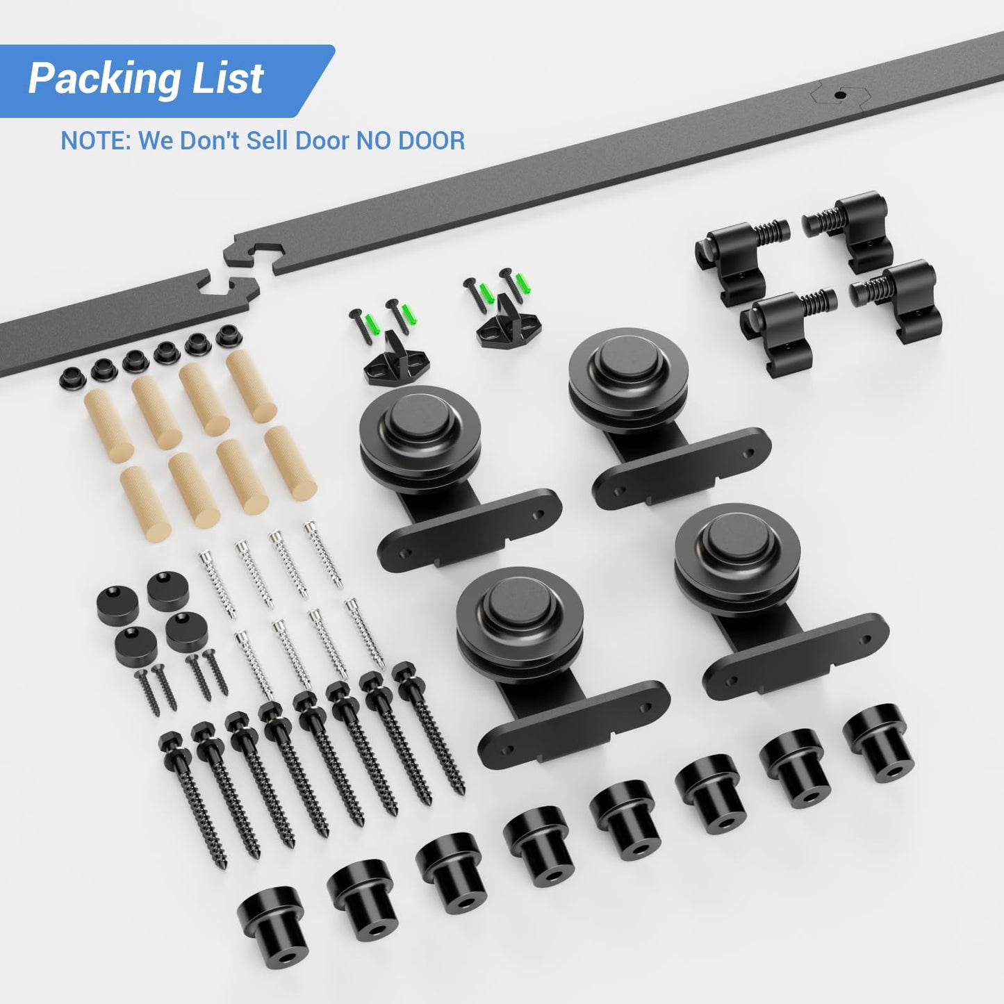 Schiebetürbeschlag Doppeltür 244cm Schiebetüren Schiebetürsystem Komplettset Laufschiene Rollen Set Schwarz für 2 Holztür 61cm Breit, Kleine Rolle in T-Form