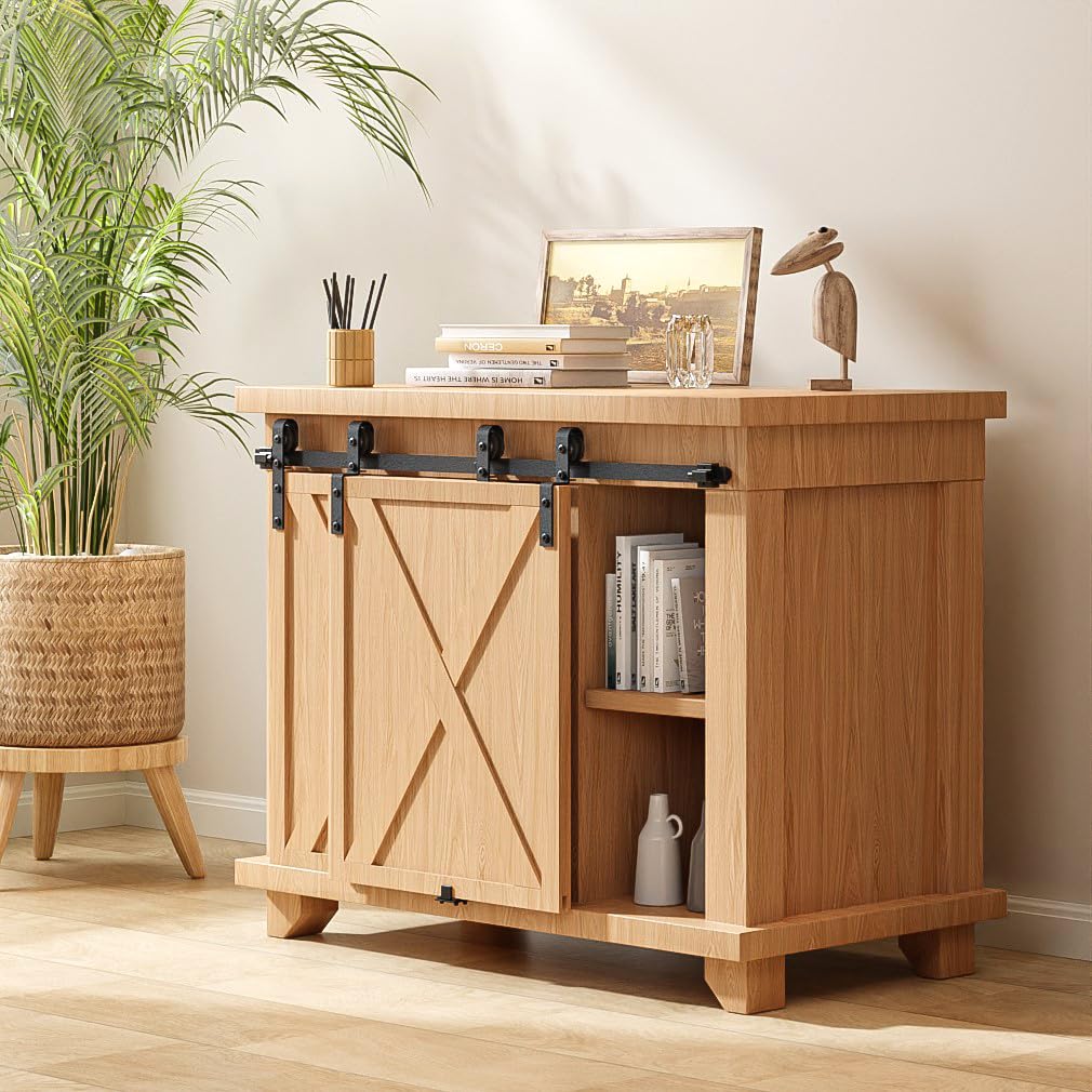 Mini Schiebetür Komplettset Schiebetürbeschlag 91.5cm Laufschiene mit Rollen Schiebetürsystem für Bypass Doppel Schiebetür Holz (Keine Schranktüren)