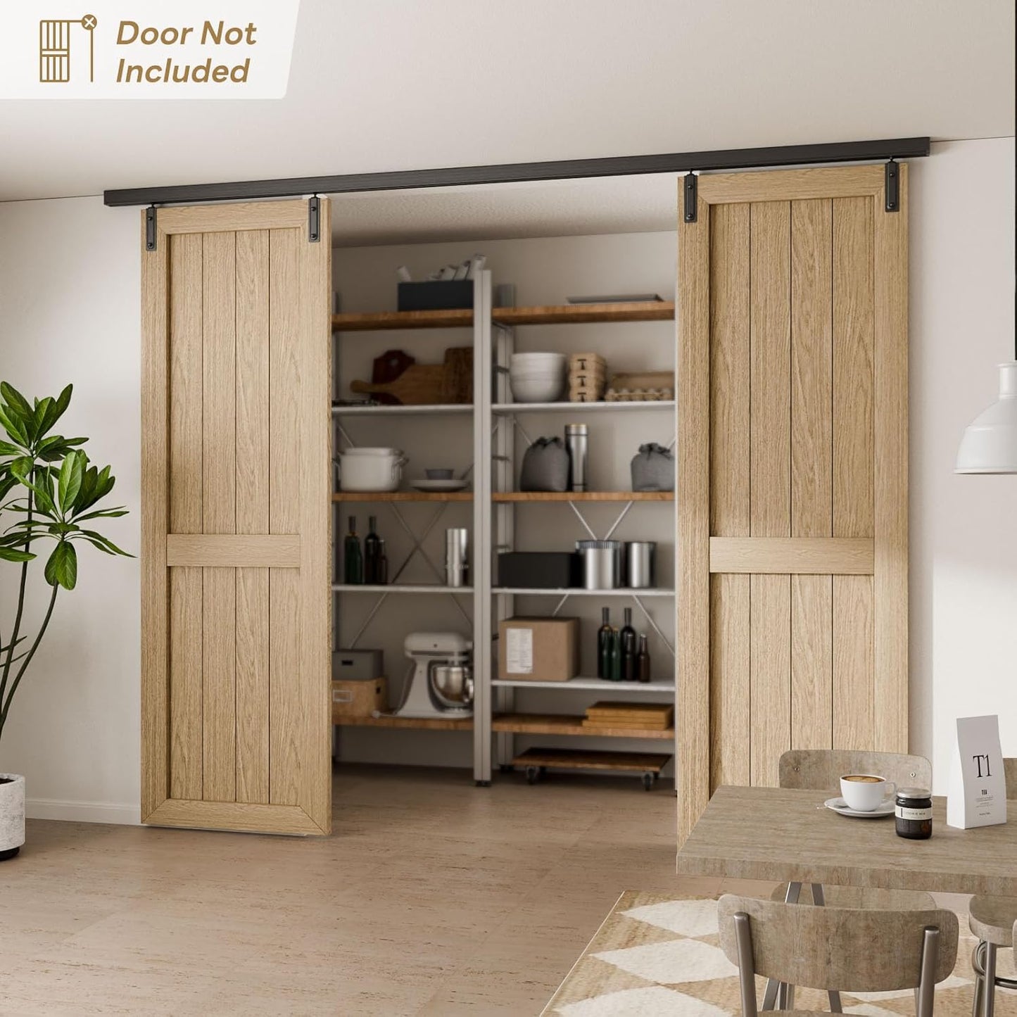 BONIKLUBA Ceiling Mount Box Rail Barn Door Hardware Kit,Heavy Duty Steel Sliding Barn Door Track,Fit Interior and Exterior Double Door,Easy Install(No Door)