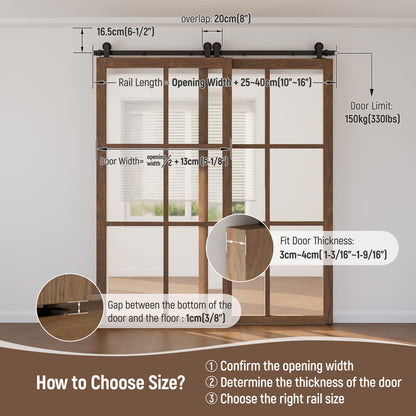 Schiebetürbeschlag Bypass Doppeltür 214cm Schiebetüren Schiebetürsystem Komplettset Laufschiene Rollen Set Schwarz für 2 Holztür 100cm Breit, T-Form