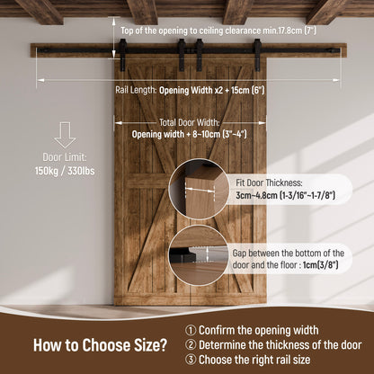 Schiebetürbeschlag Doppeltür 396cm Schiebetüren Schiebetürsystem Komplettset Laufschiene Rollen Set Schwarz für 2 Holztür 99cm Breit, Kleine Rolle in J-Form