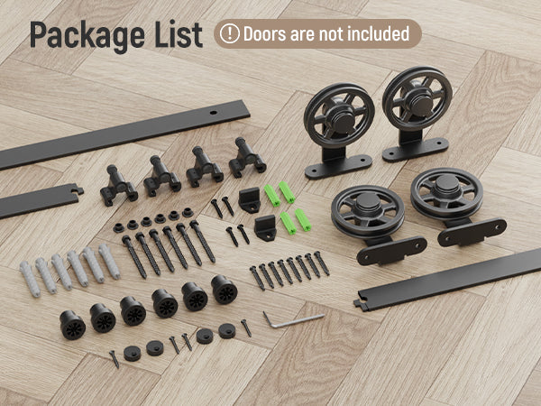 Schiebetürbeschlag Doppeltür 325cm Schiebetüren Schiebetürsystem Komplettset Laufschiene Rollen Set Schwarz für 2 Holztür 81cm Breit, Mittlere Rolle in T-Form