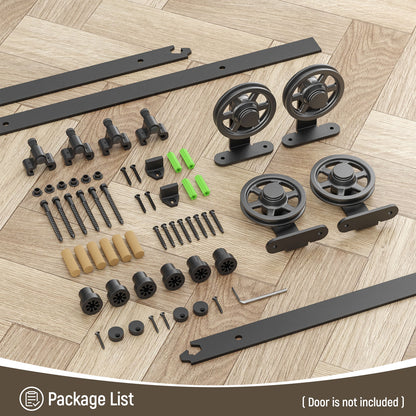 Schiebetürbeschlag Doppeltür 325cm Schiebetüren Schiebetürsystem Komplettset Laufschiene Rollen Set Schwarz für 2 Holztür 81cm Breit, Mittlere Rolle in T-Form