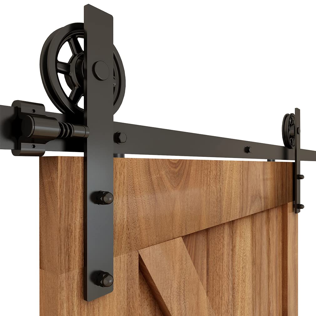 305cm Schiebetürbeschlag-Kit 10FT Schiebetürsystem Komplettes Schienenrollen-Set I-Form Großes Rad für 76cm Weit Doppelte Holztüren