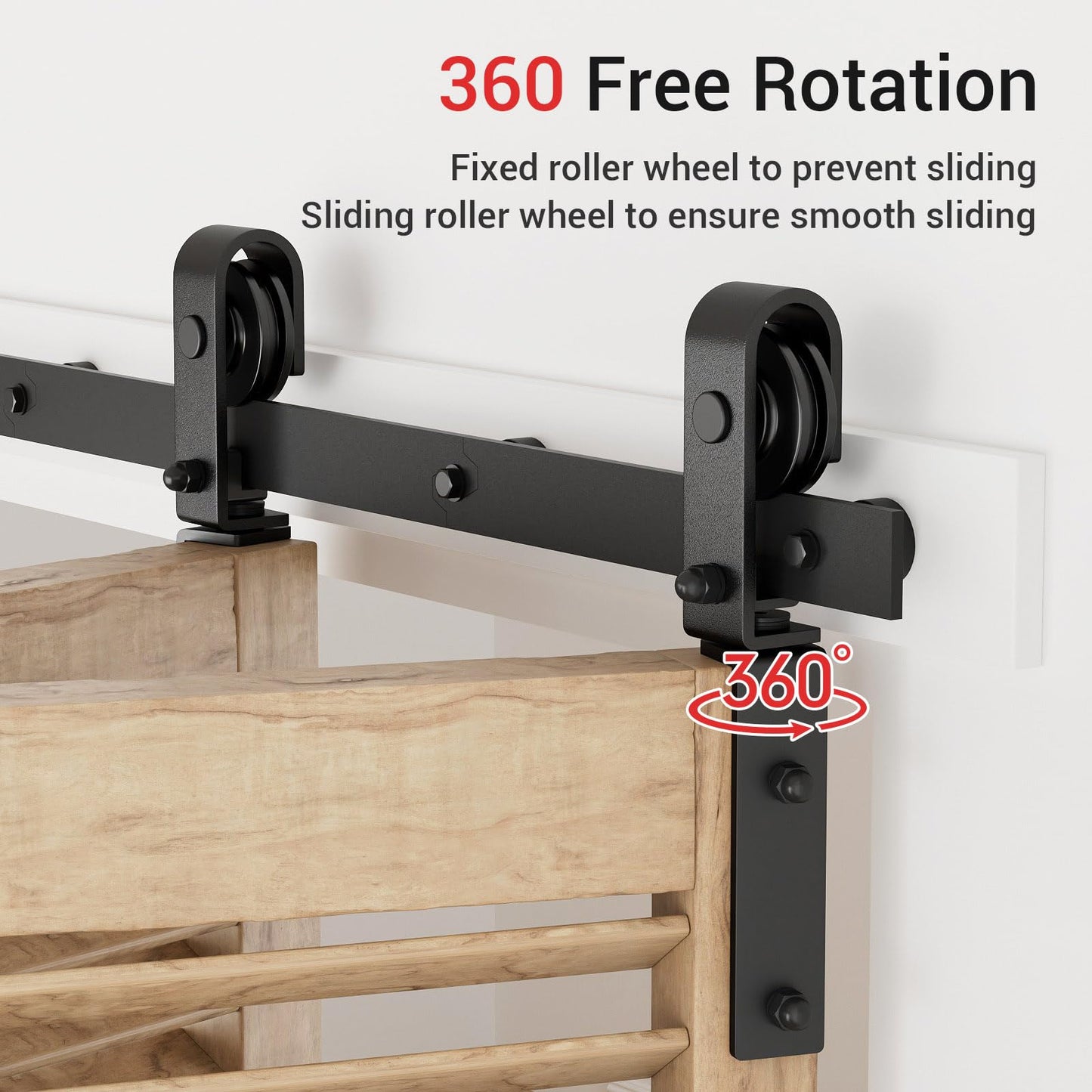 183cm/6FT Bifold Schiebetürbeschlag Schiebetüren Schiebetürsystem Komplettset Laufschiene Rollen Set Schwarz für 2 Holztür 89cm Breit