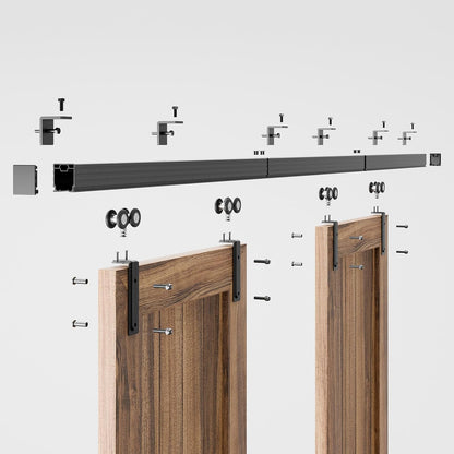 BONIKLUBA Box Rail Sliding Barn Door Hardware,Wall Mount Box Track Exterior Kit for Double Door,Black Heavy Duty(No Door)