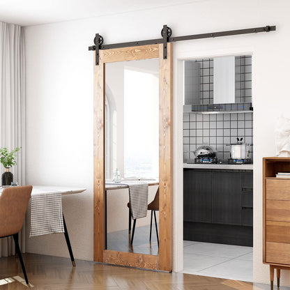 Schiebetürbeschlag 153cm Schiebetüren Schiebetürsystem Komplettset Laufschiene Rollen Set Schwarz für 1 Holztür 76cm Breit, Mittlere Rolle in I-Form