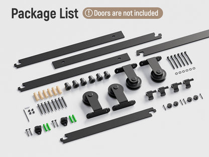 Schiebetürbeschlag Doppeltür 305cm Schiebetüren Schiebetürsystem Komplettset Laufschiene Rollen Set Schwarz für 2 Holztür 76cm Breit, Kleine Rolle in T-Form[