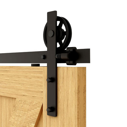 Schiebetürbeschlag 153cm Schiebetüren Schiebetürsystem Komplettset Laufschiene Rollen Set Schwarz für 1 Holztür 76cm Breit, Mittlere Rolle in I-Form