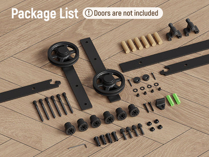 Schiebetürbeschlag 153cm Schiebetüren Schiebetürsystem Komplettset Laufschiene Rollen Set Schwarz für 1 Holztür 76cm Breit, Mittlere Rolle in I-Form