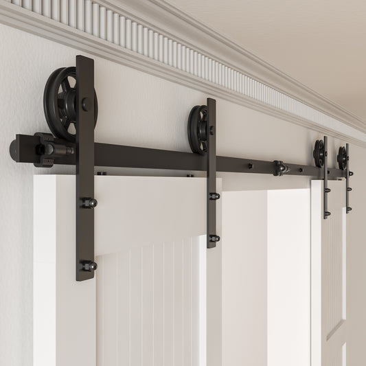 305cm Schiebetürbeschlag-Kit 10FT Schiebetürsystem Komplettes Schienenrollen-Set I-Form Großes Rad für 76cm Weit Doppelte Holztüren
