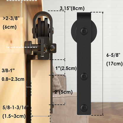 6FT/183cm Mini Schiebetür-Hardware-Kit für Doppeltüren TV-Ständer, Kleiner Kleiderschrank (Keine Schranktür)