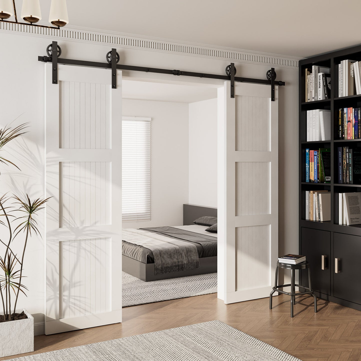 305cm Schiebetürbeschlag-Kit 10FT Schiebetürsystem Komplettes Schienenrollen-Set I-Form Großes Rad für 76cm Weit Doppelte Holztüren