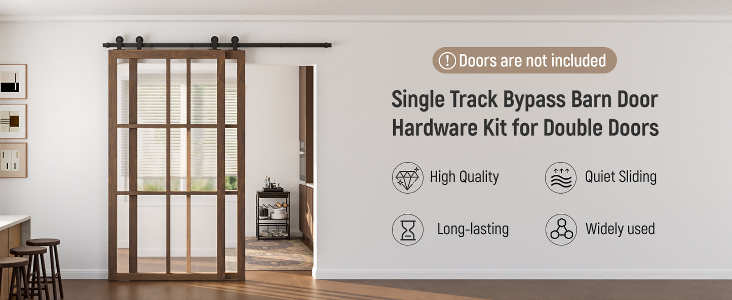 Schiebetürbeschlag Bypass Doppeltür 122cm Schiebetüren Schiebetürsystem Komplettset Laufschiene Rollen Set Schwarz für 2 Holztür 54cm Breit, T-Form