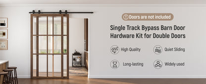 Schiebetürbeschlag Bypass Doppeltür 244cm Schiebetüren Schiebetürsystem Komplettset Laufschiene Rollen Set Schwarz für 2 Holztür 115cm Breit, T-Form